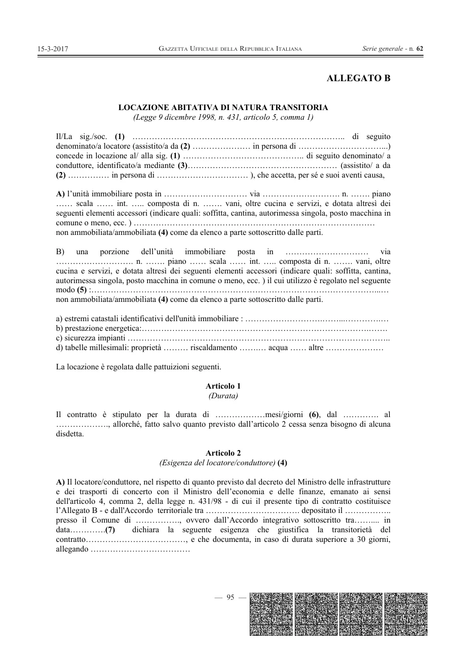 Anteprima del modulo Contratto di affitto transitorio