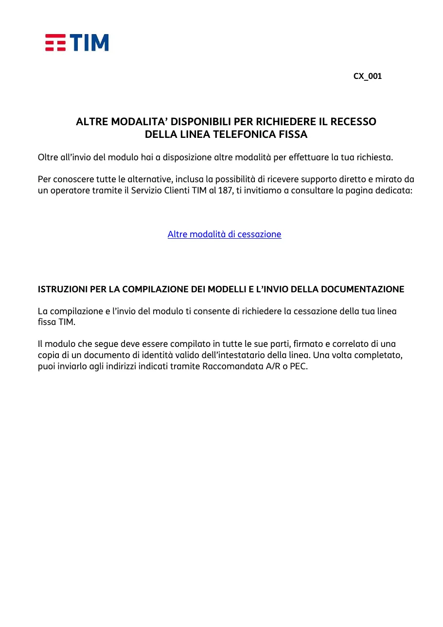 Anteprima del modulo Disdetta TIM