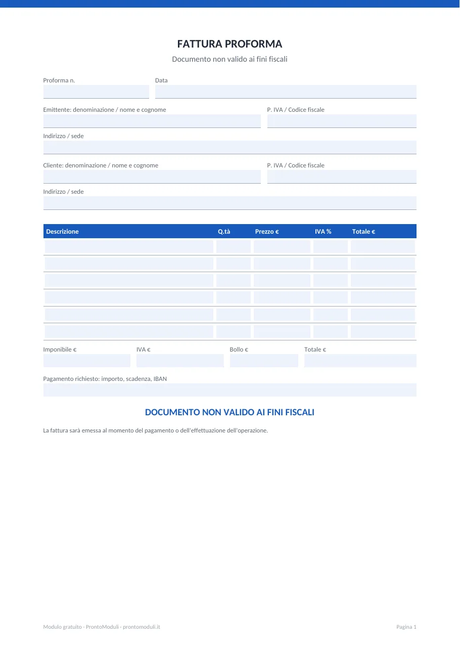 Anteprima del modulo Fattura proforma