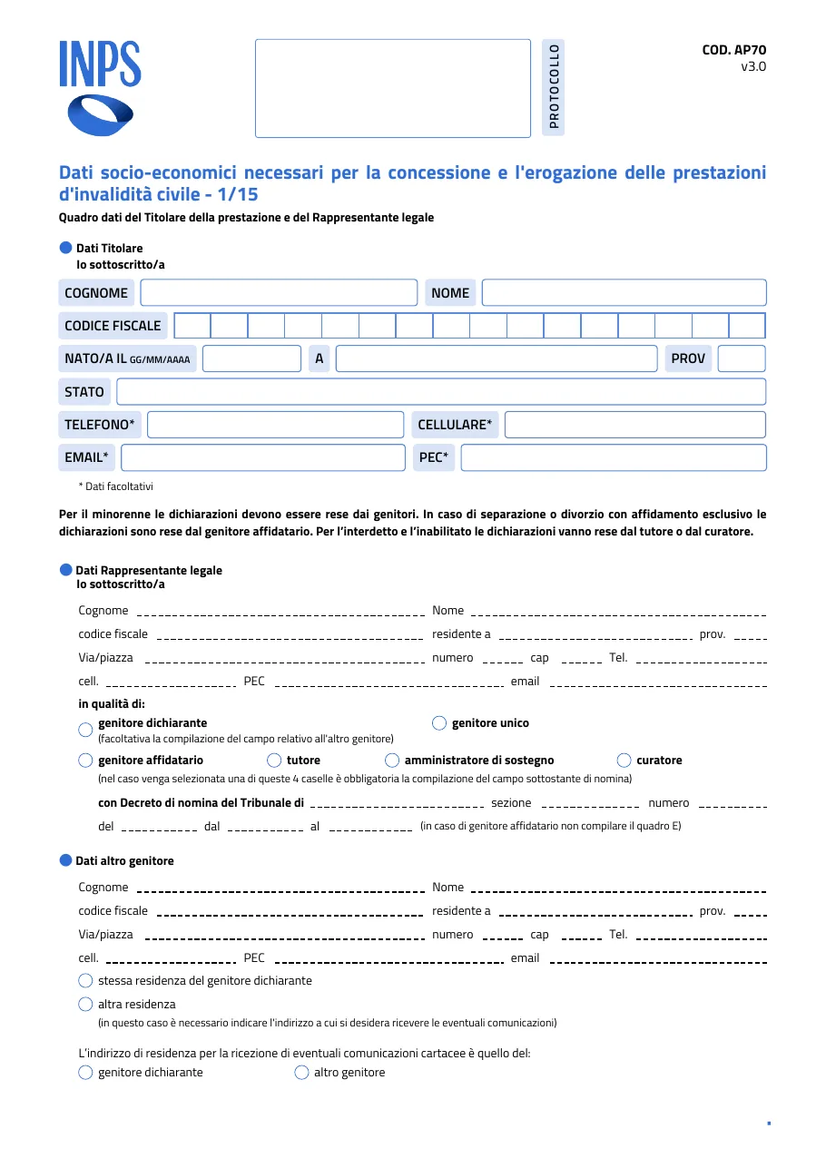 Anteprima del modulo Modello AP70 INPS (invalidità civile)
