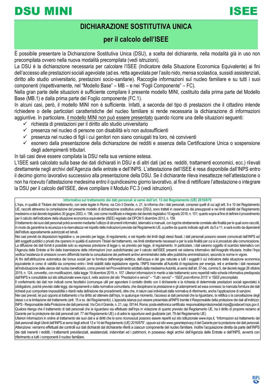 Anteprima del modulo Modulo ISEE (DSU)